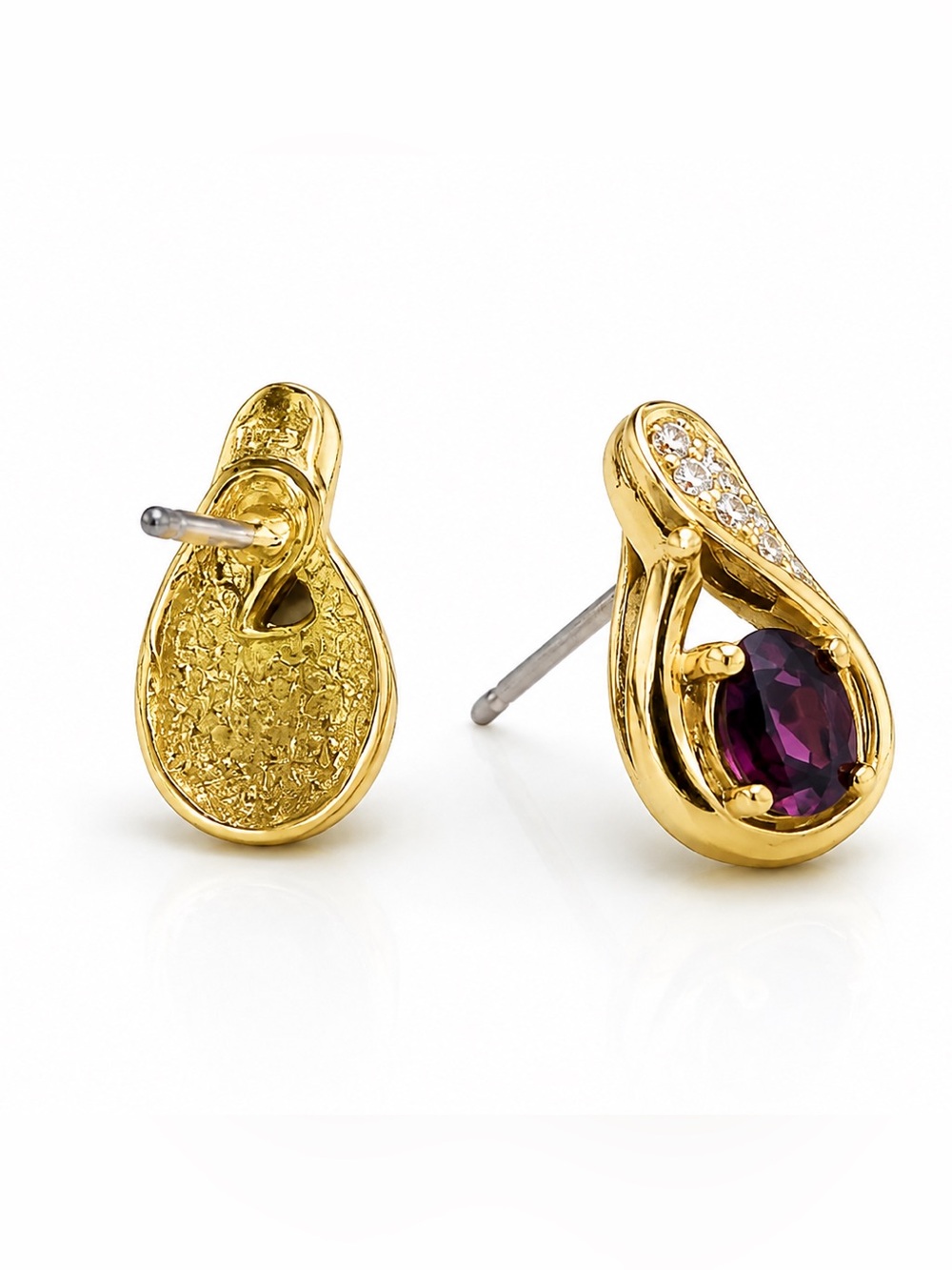 Teardrop Gemstone Stud Earrings - Picture 2 of 4